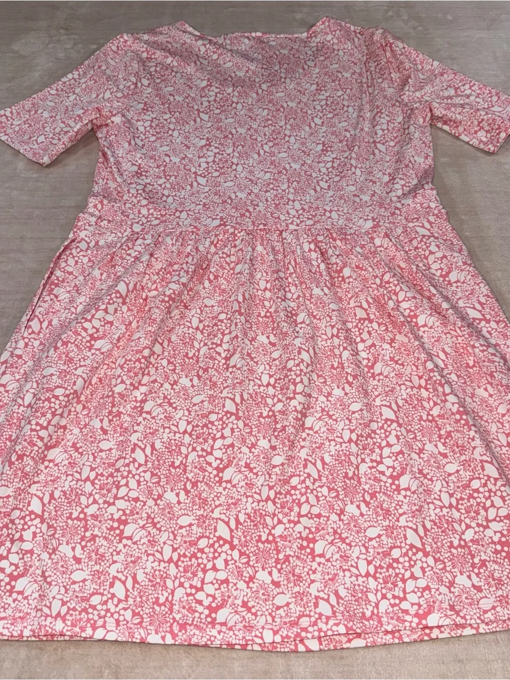 Lands' End Pink and White Floral-Print Midi Dress